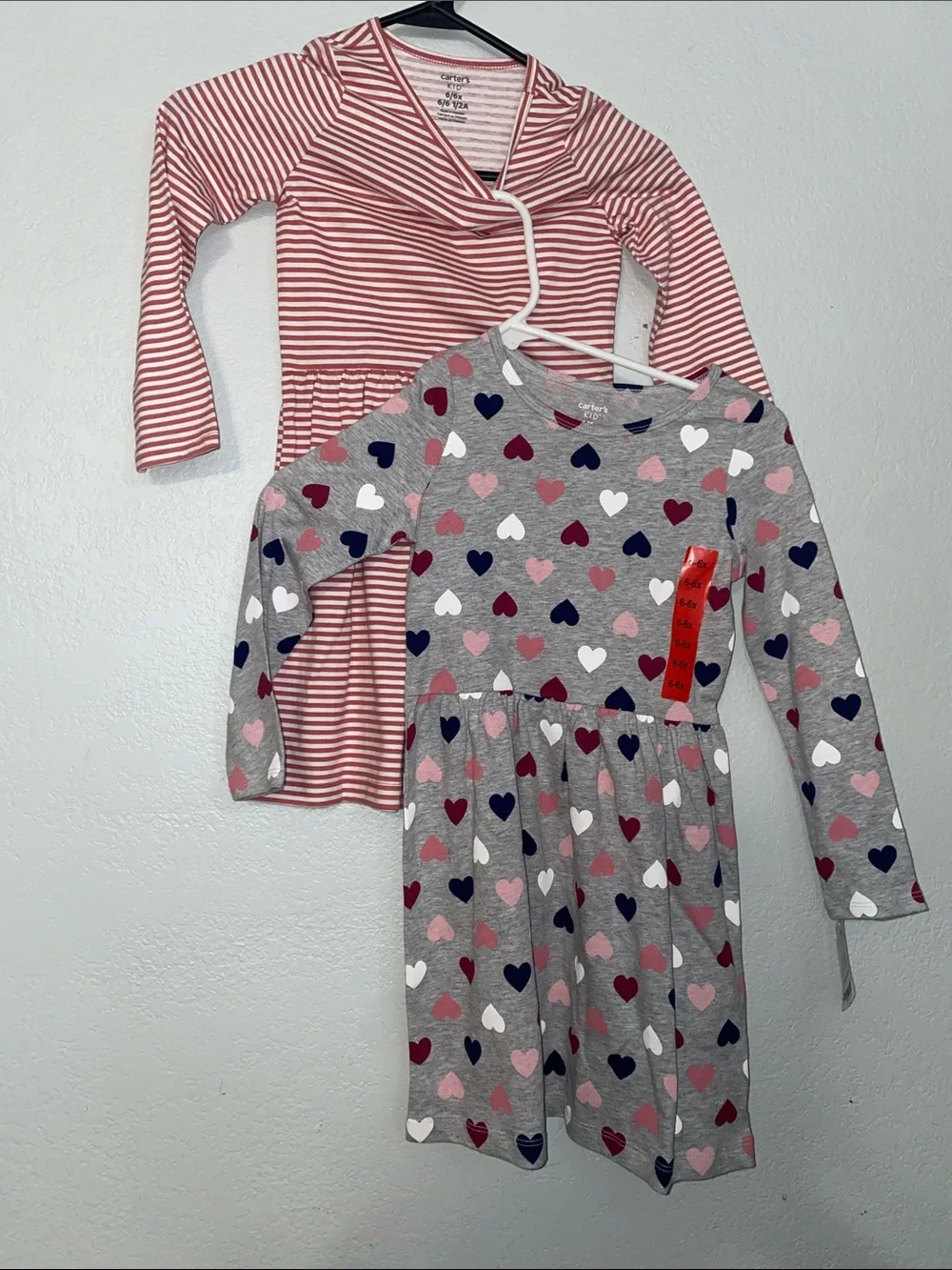 Carter's Gray Heart Print Dress with Pink Stripe Dress bundle